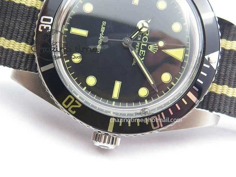 Strap SS Vintage On Dial Black A2836 Date Nylon No 1680 Submariner 0403